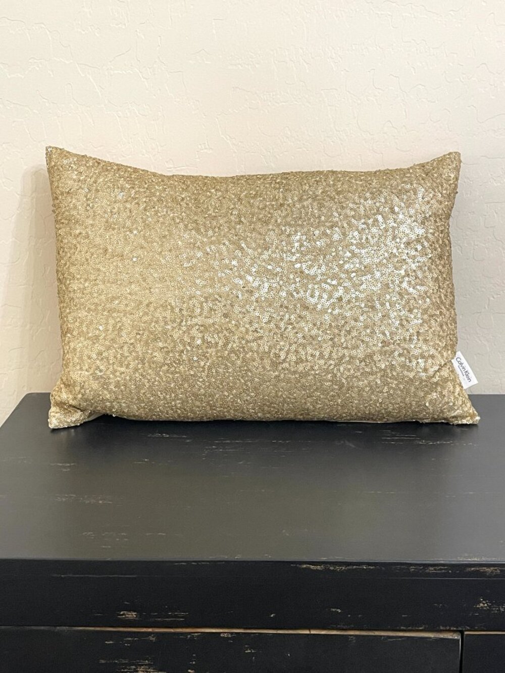 Calvin Klein Home Sequin Velour Pillow Champagne Light Gold Rectangle
